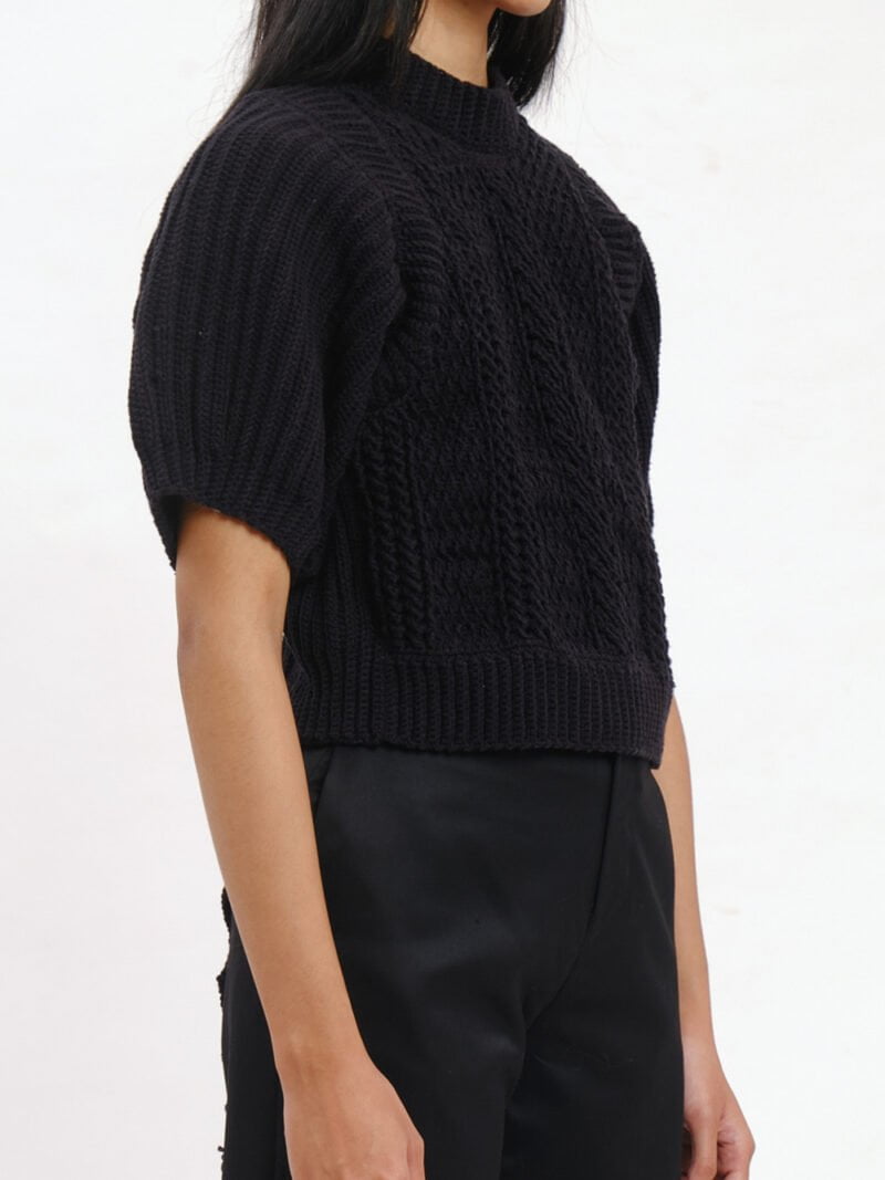 Black Puff Sleeve Knitted Top