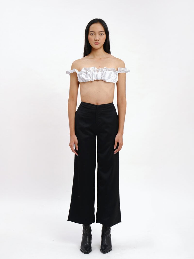 White Off-shoulder Ruched Bralette