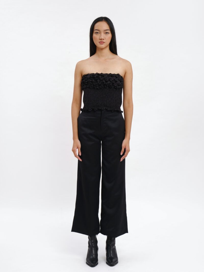 Black 3D Flower Shirred Top