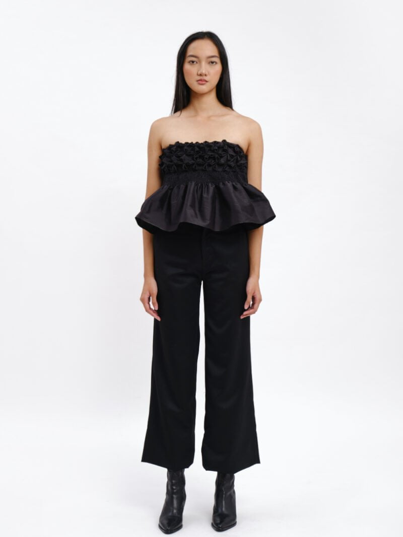 Black 3D Flower Peplum Top