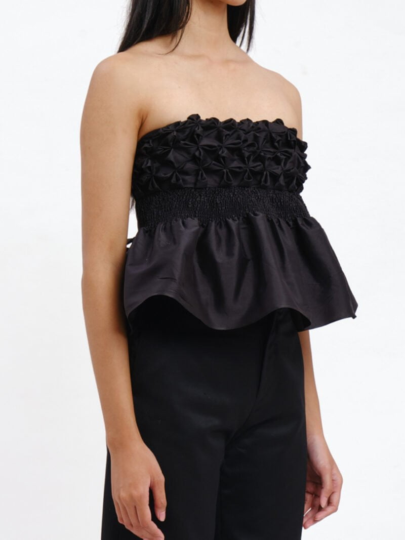 Black 3D Flower Peplum Top