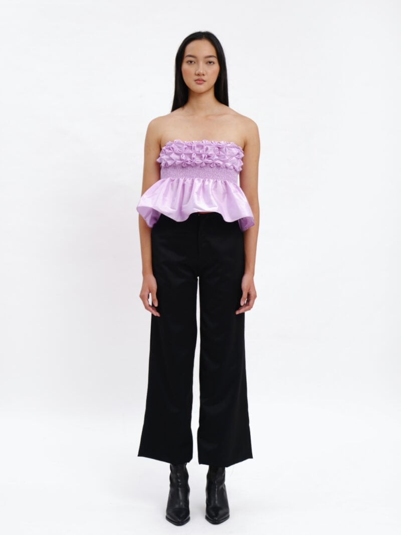 Light-purple 3D Flower Peplum Top