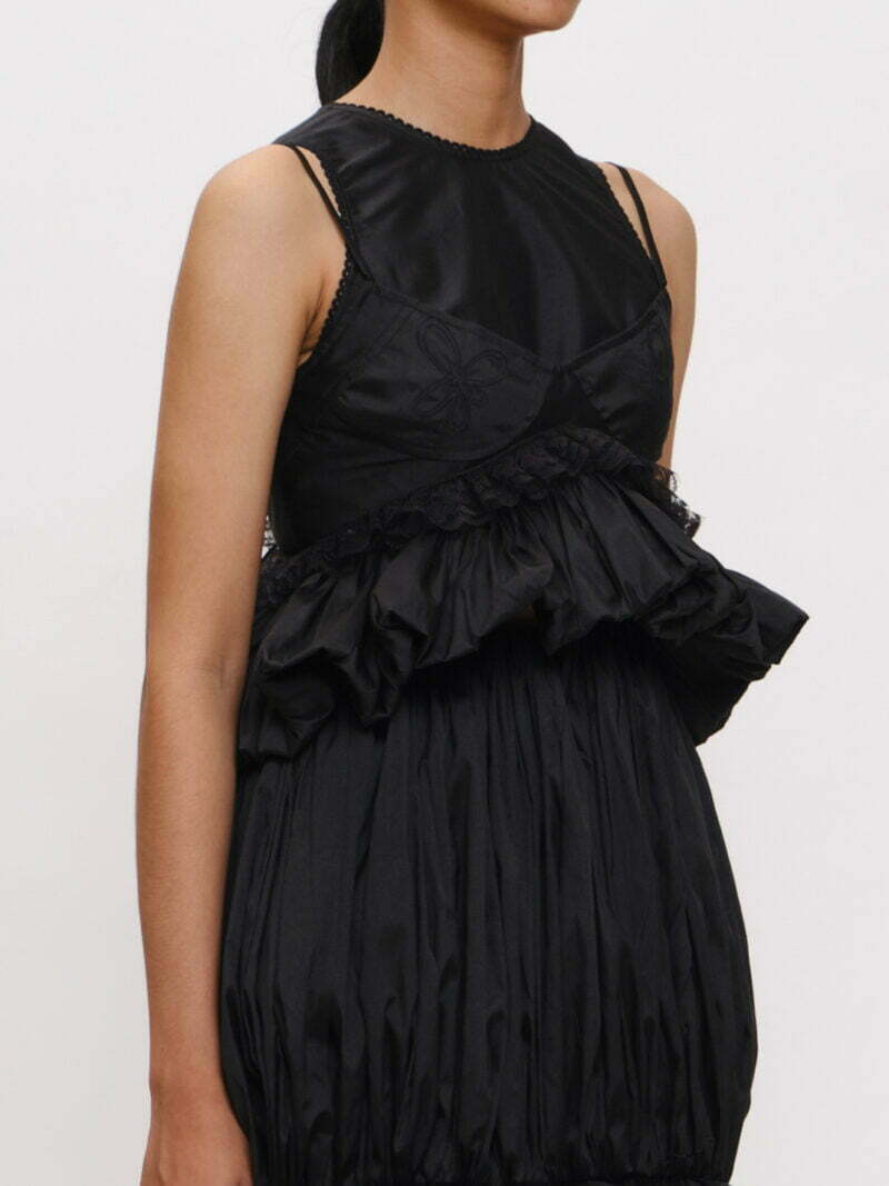 Black Lace-trim Logo Embroidered Bralette