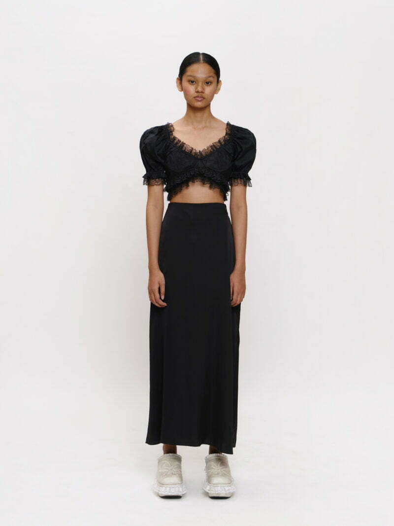 Black Lace-trim Logo Embroidered Cropped Top