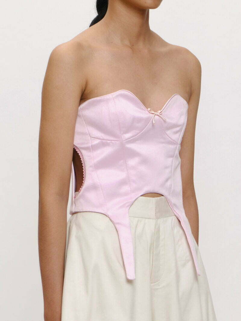 Light-pink Lace-trim Cut-out Bustier