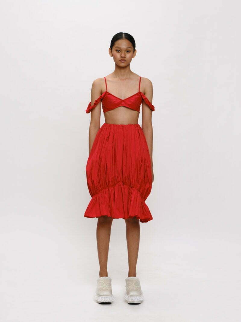 Off-shoulder Red Logo Embroidered Bralette