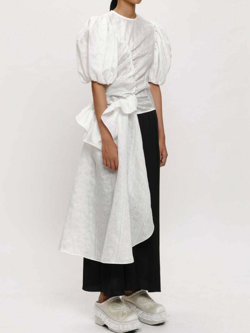 Puff Sleeved Asymmetrical Ruched Top