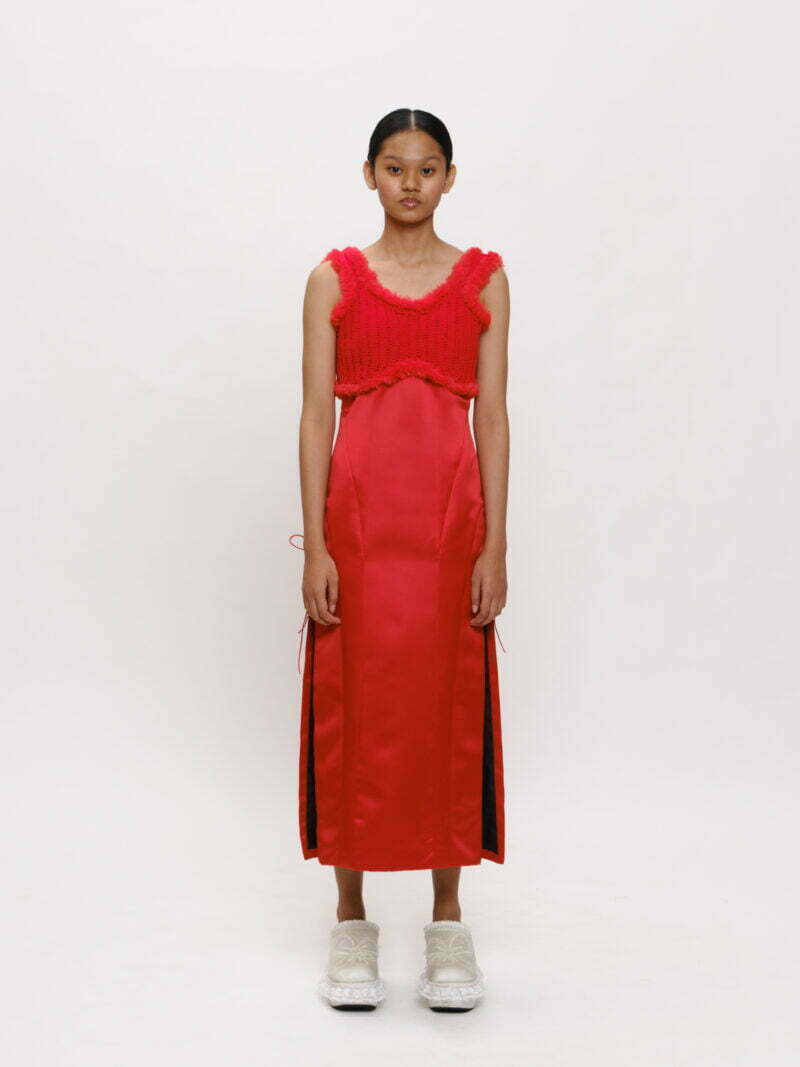 Red Fur-trim Knit Top