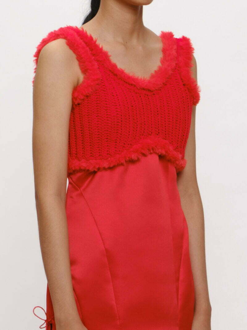 Red Fur-trim Knit Top