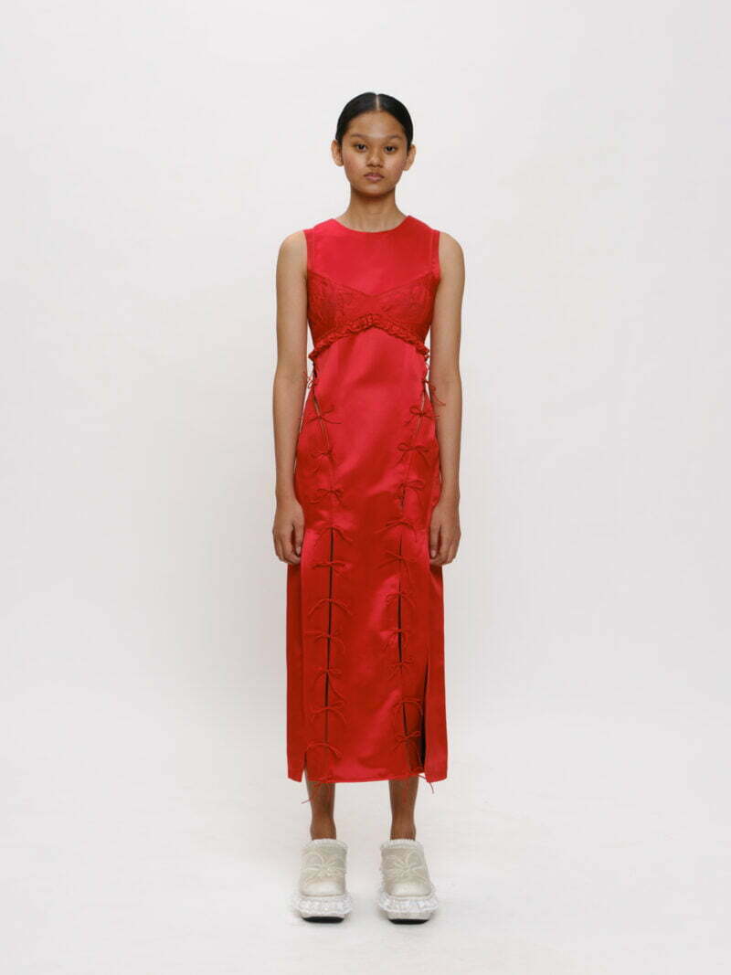 Red Lace-trim Logo Embroidered Bralette