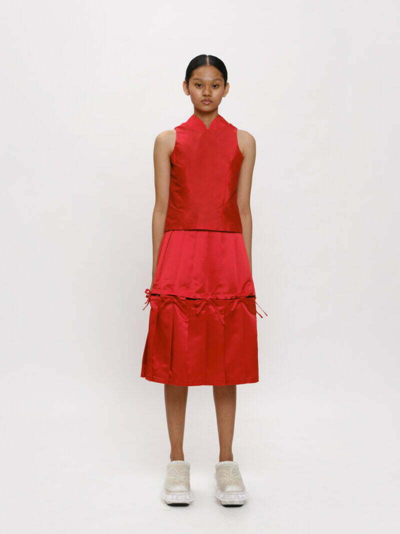 Red Mandarin Collar Top