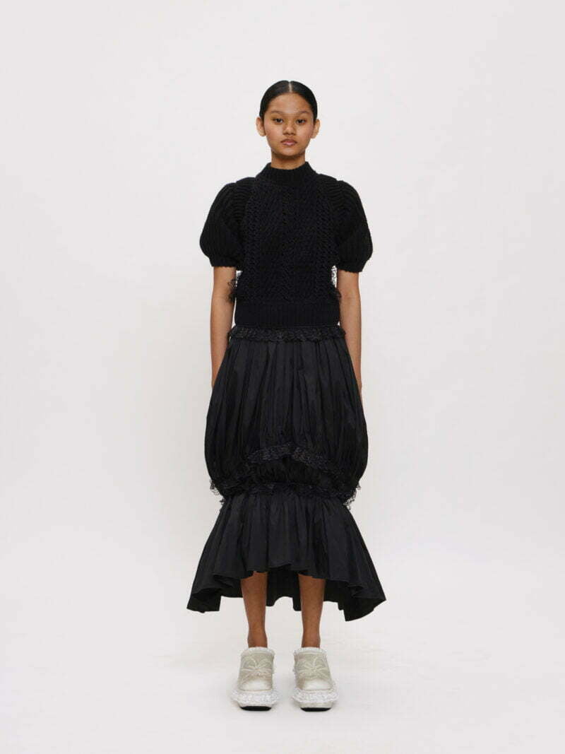 Two-way Black Lace-trim Cut-out Knit Top