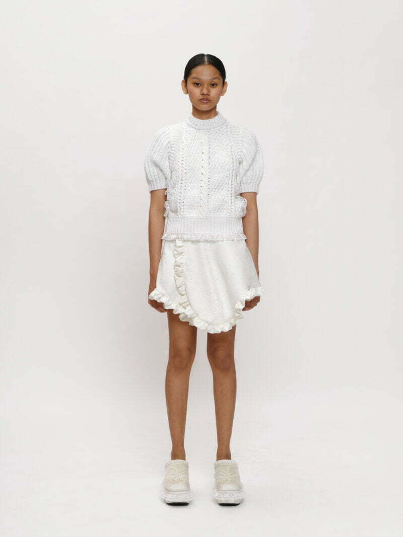 Two-way White Lace-trim Cut-out Knit Top