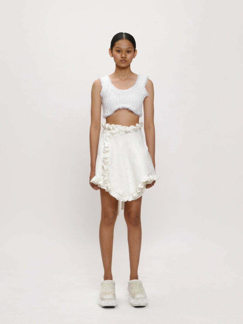 White Fur-trim Knit Top