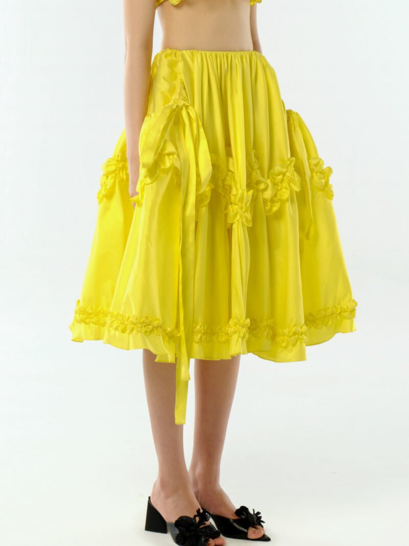 Gathered Skirt with Scalloped Ruffles Yellow