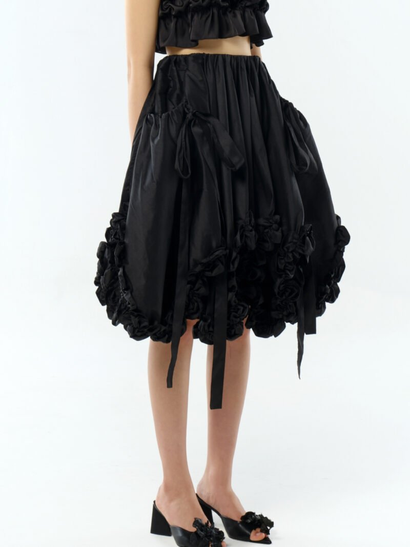 Scalloped Hem Gathered Skirt Black