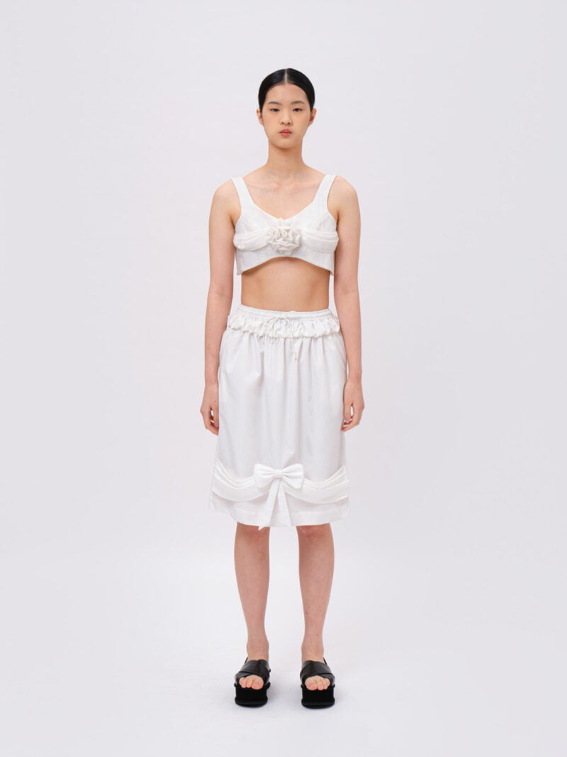 Draped Bow Gathered Skirt White