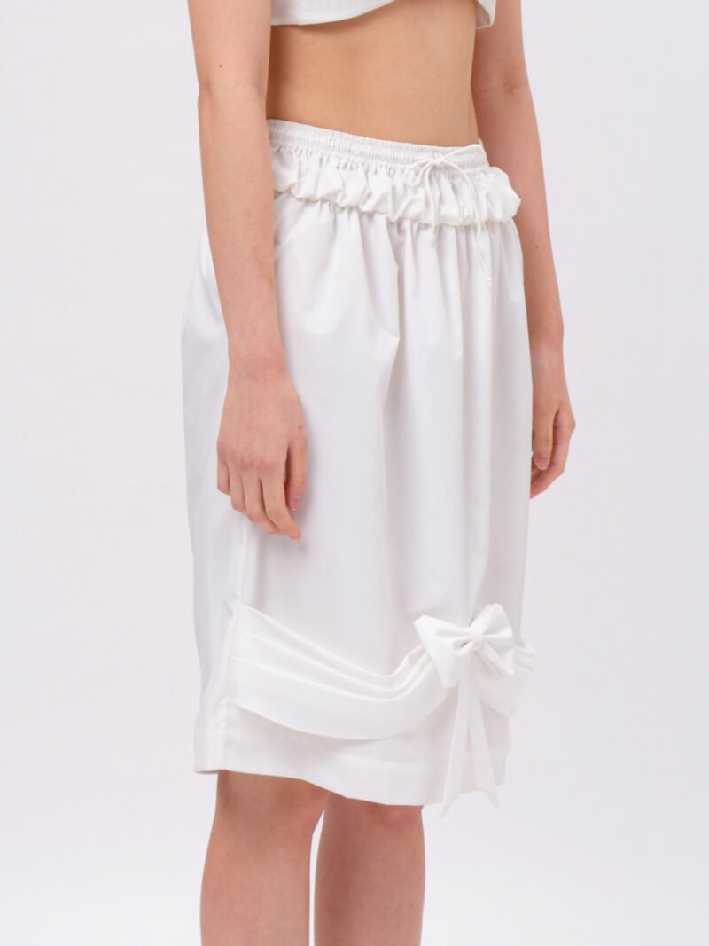 Draped Bow Gathered Skirt White