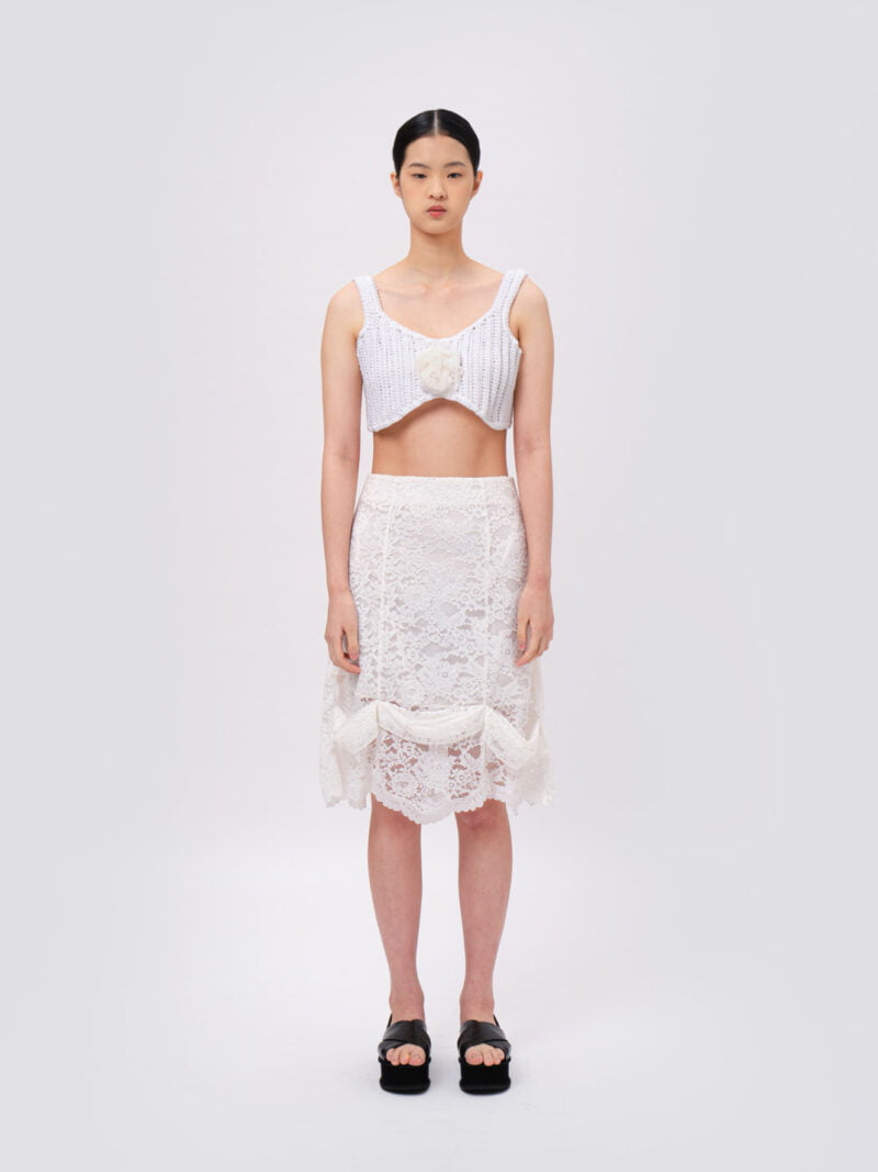 Draped A-line Lace Skirt White