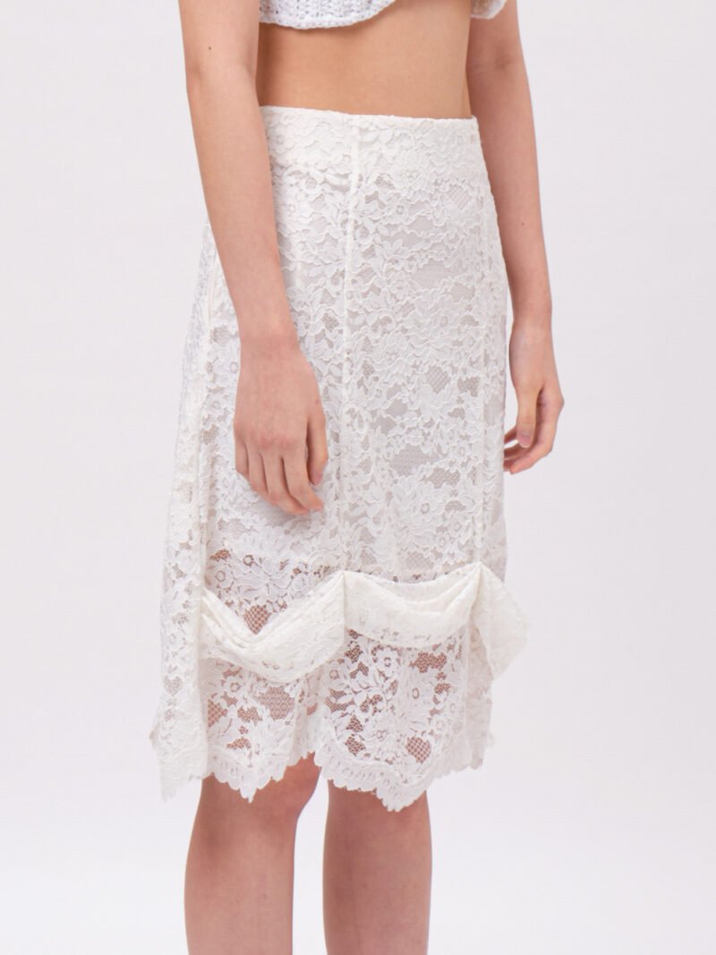 Draped A-line Lace Skirt White