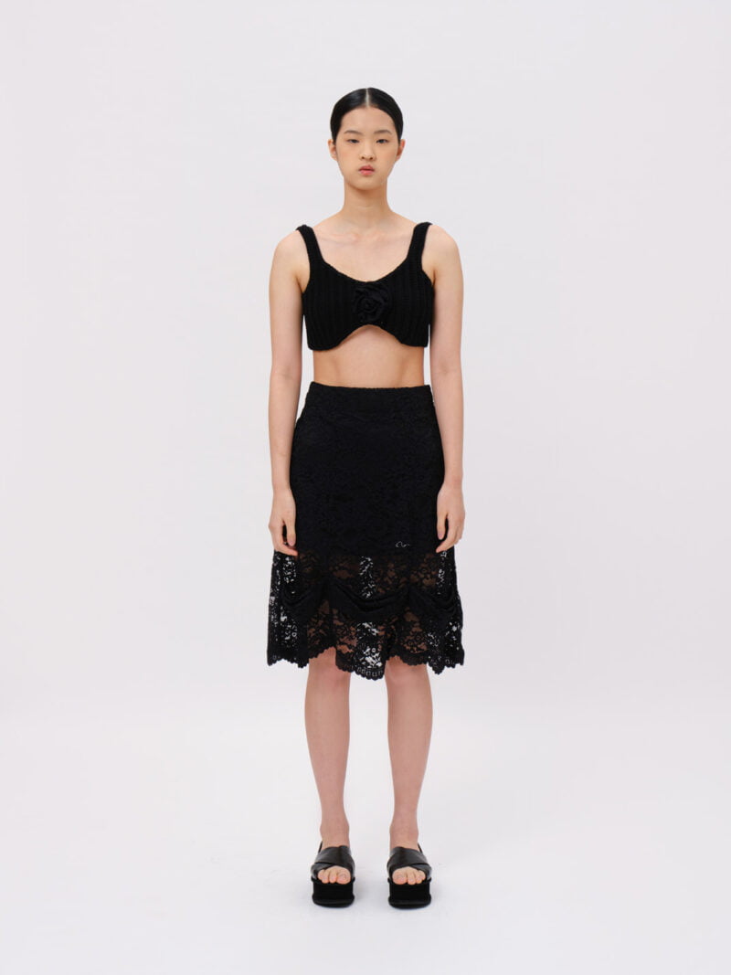 Draped Lace A-line Skirt Black