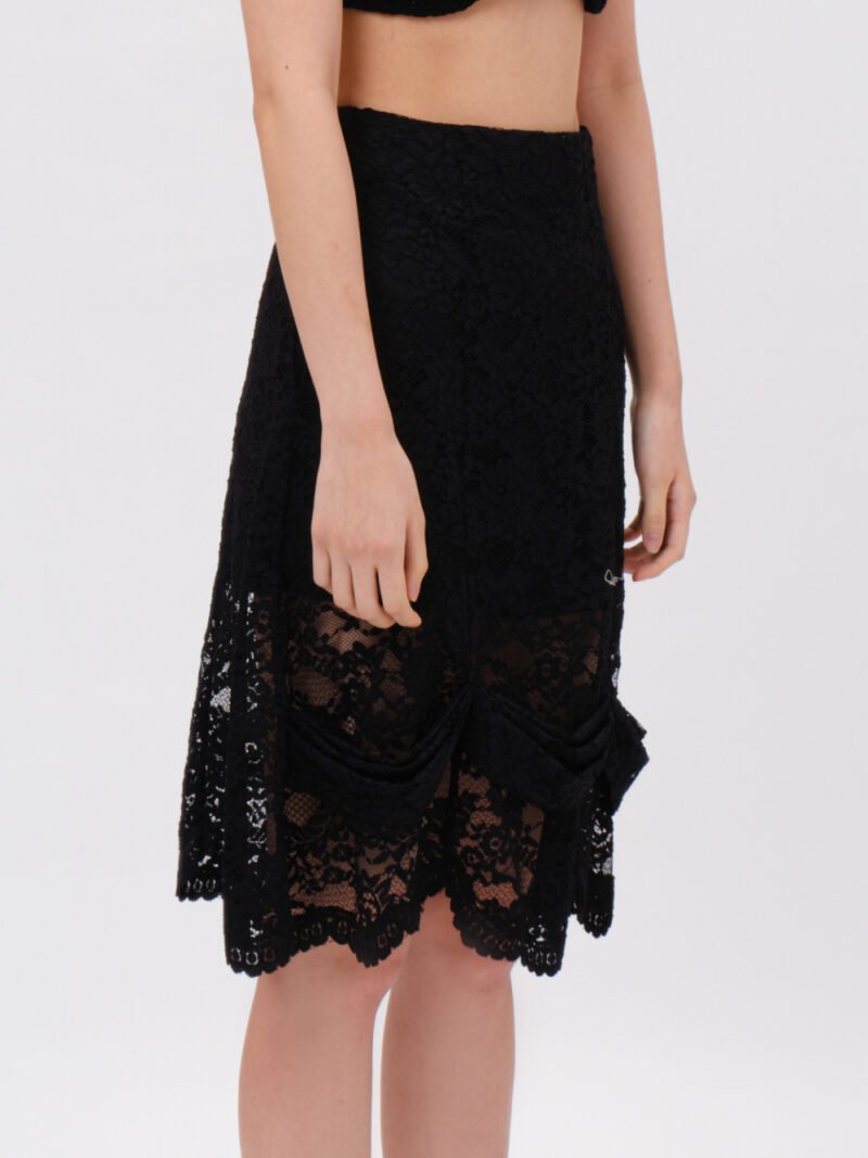 Draped Lace A-line Skirt Black