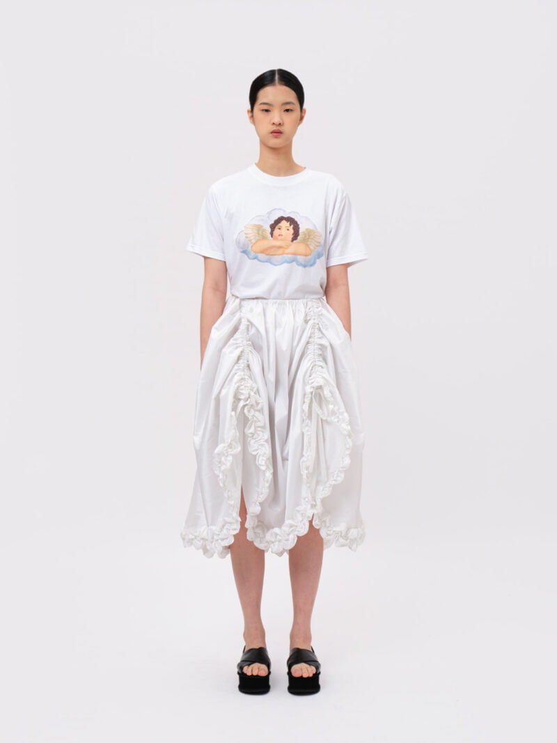 Ruffled Gathered Skirt with adjustable strings White