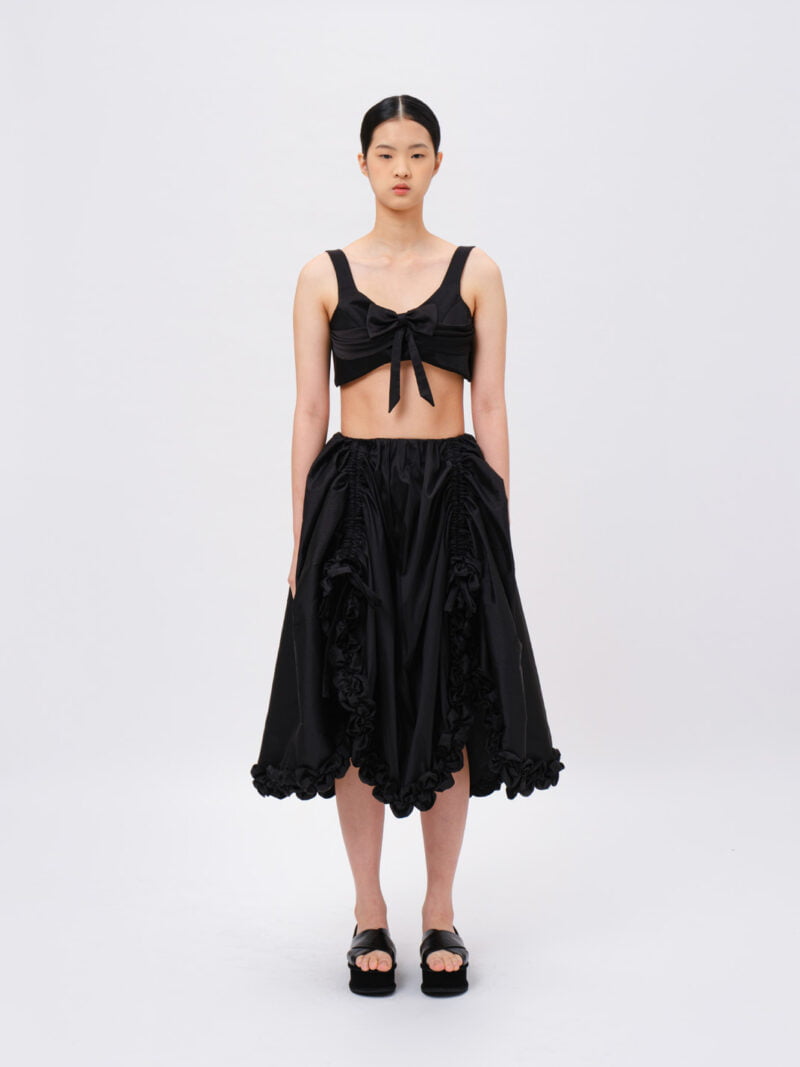 Ruffled Gathered Skirt with adjustable strings Black