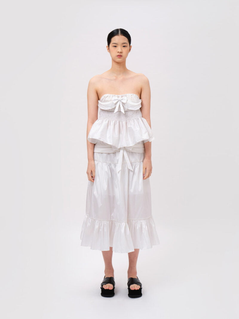 Draped Bow Flared Skirt White