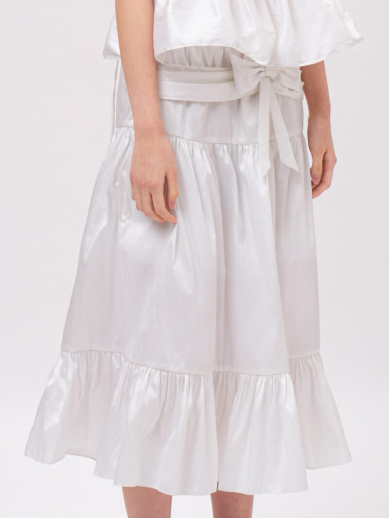 Draped Bow Flared Skirt White