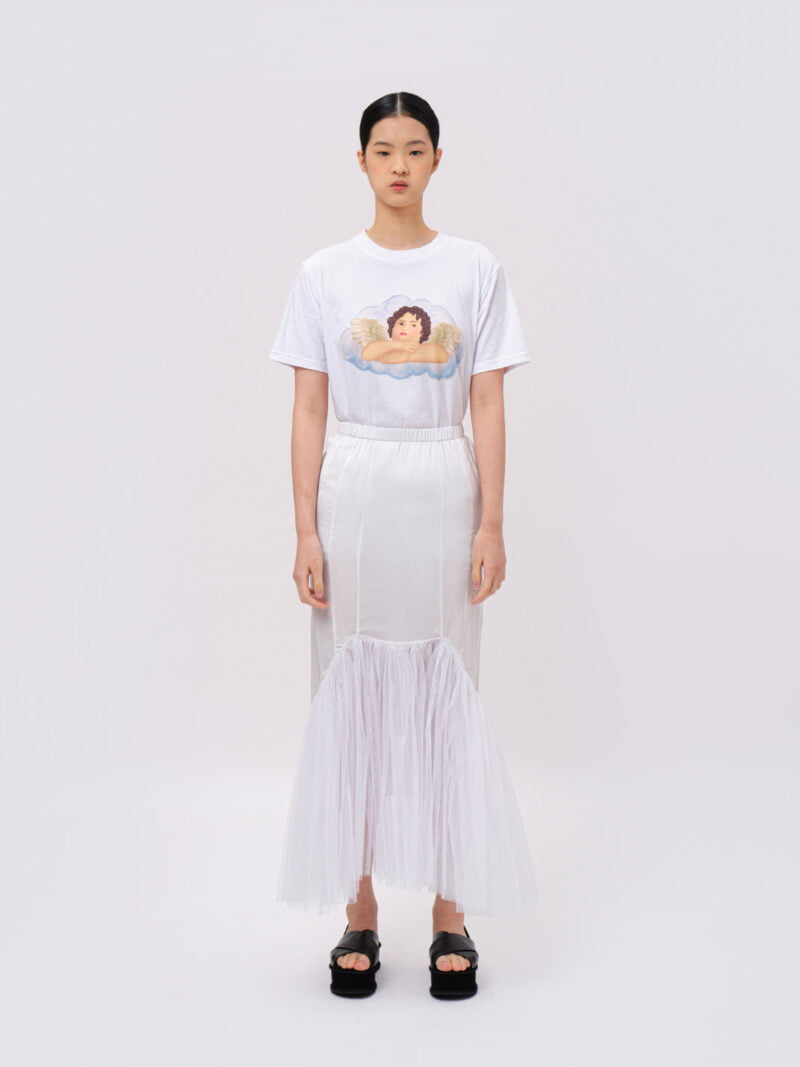 Straight Skirt with front-flared Tulle White