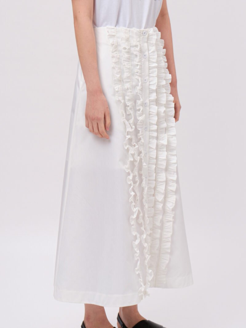 A-line Buttoned Ruffled Skirt White