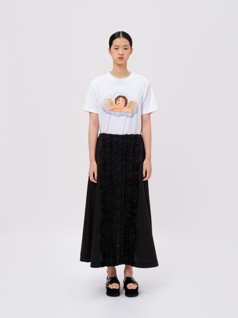 A-line Buttoned Ruffled Skirt Black