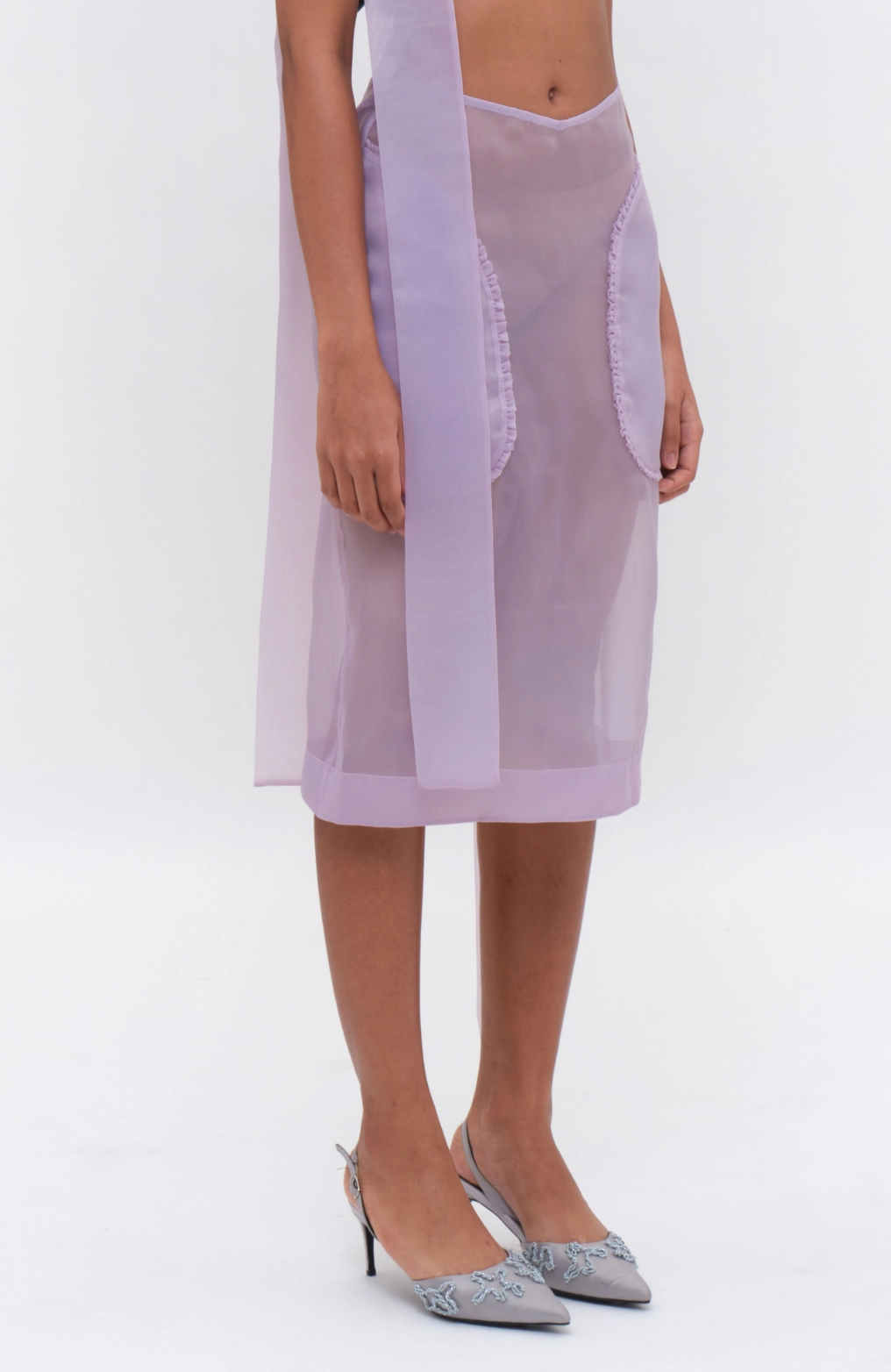 Midi Straight Skirt with Front Ruffled Pockets - Image 2
