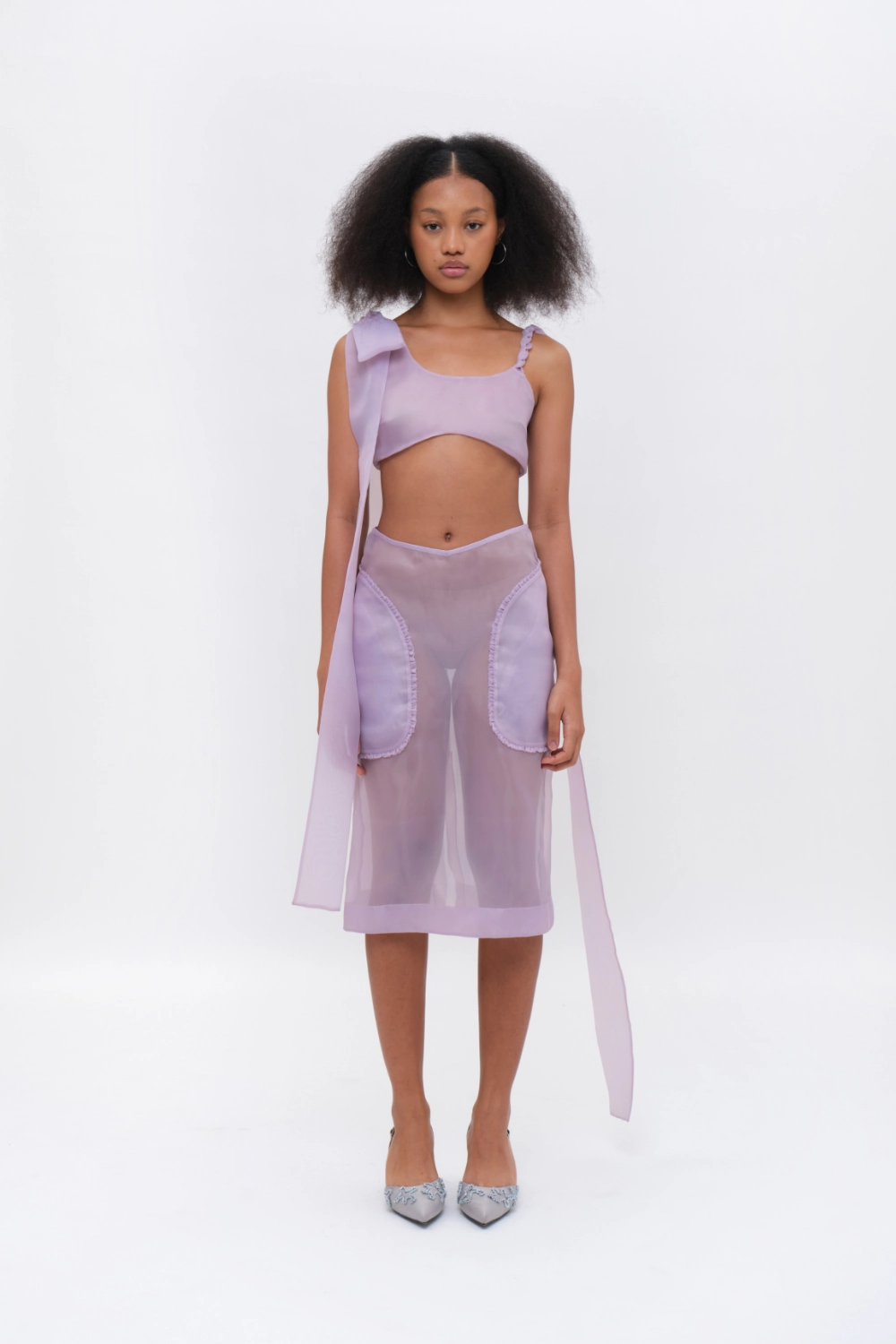 Midi Straight Skirt with Front Ruffled Pockets