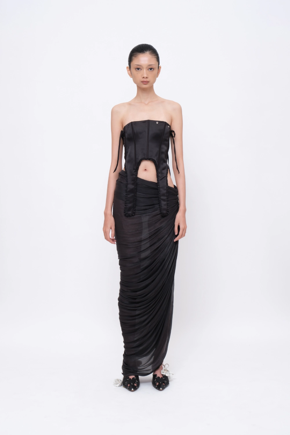 Asymmetrical Draped Maxi Skirt Black