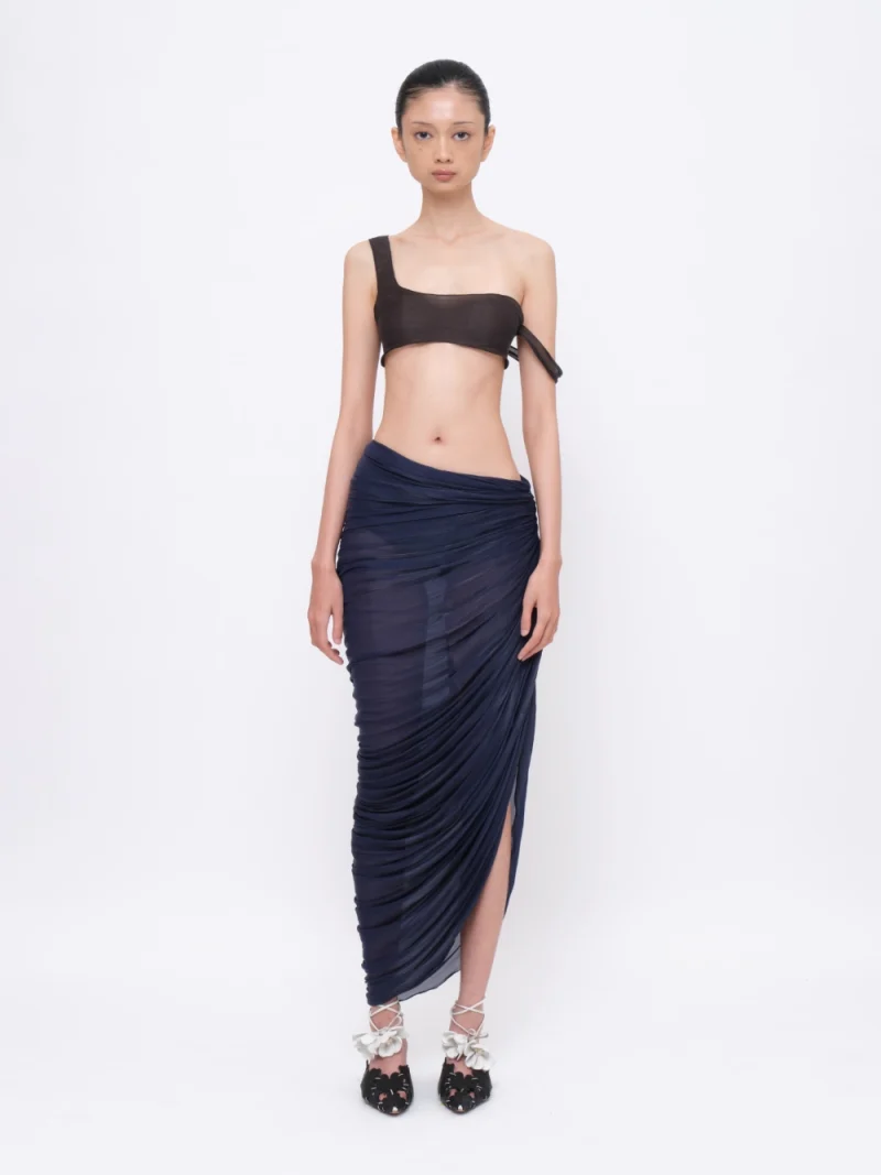 Asymmetrical Draped Maxi Skirt Navy