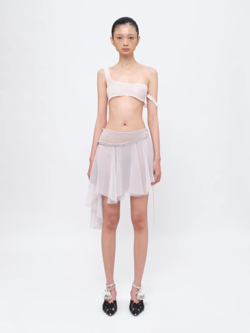 Asymmetrical Ruffled Mini Skirt Light-grey