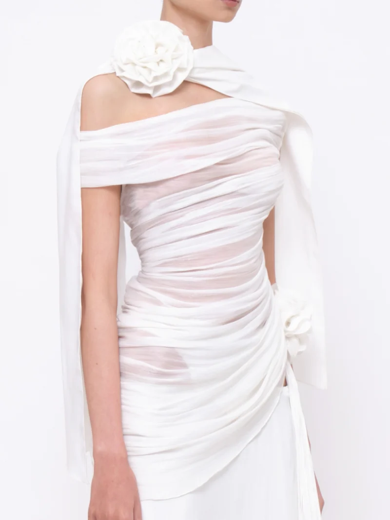 Floral Appliqué Scarf White