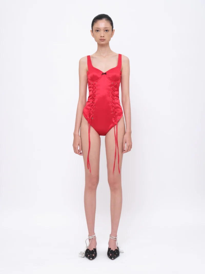 Laced-up Bodysuit Red