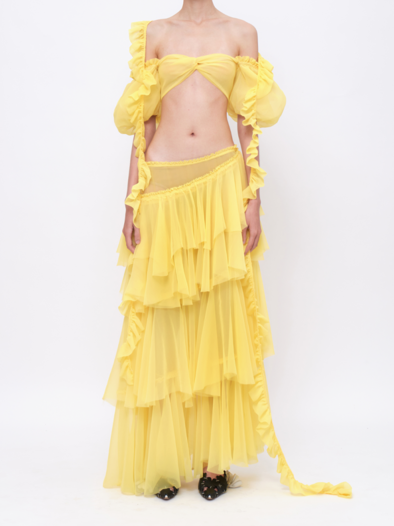 Maxi Ruffled Shawl Light-yellow