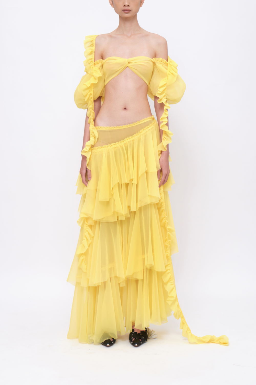 Maxi Ruffled Shawl Light-yellow