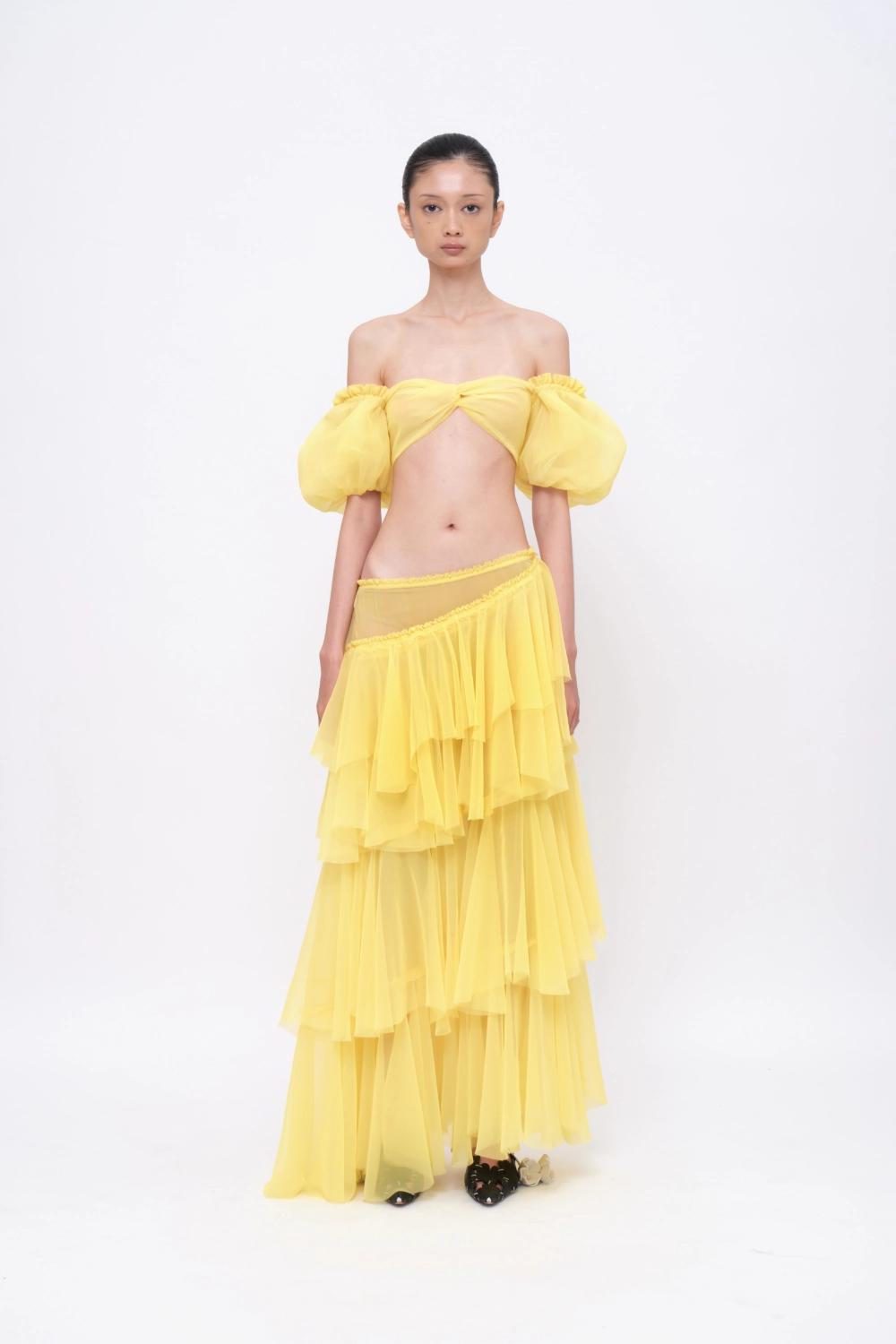 Puff-sleeves Bandeau Light-yellow