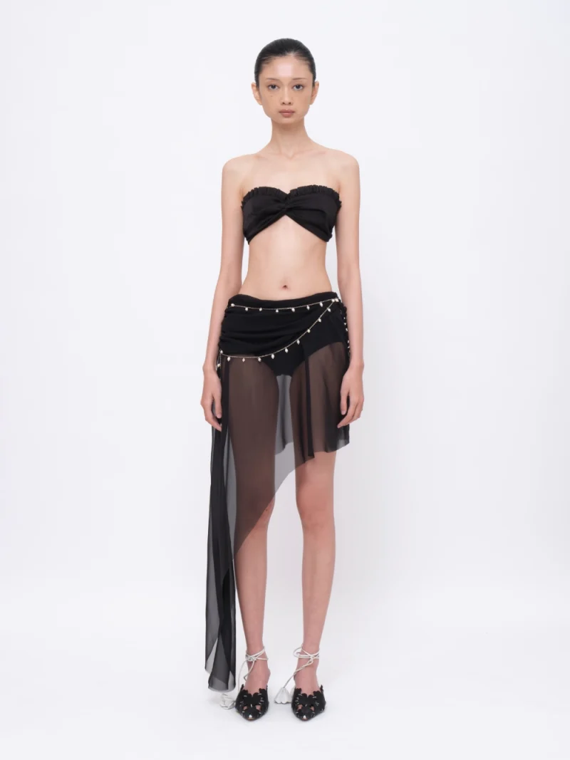 Ruffled Twisted Bandeau Black