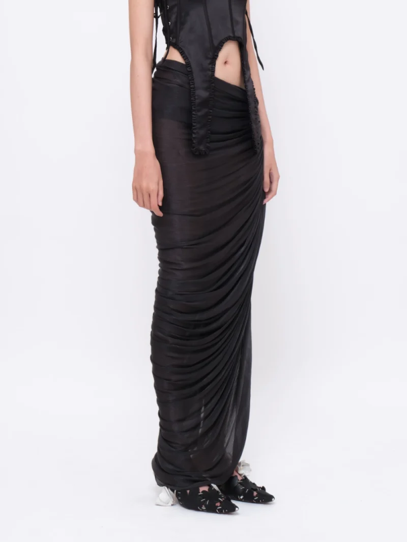 Asymmetrical Draped Maxi Skirt Black