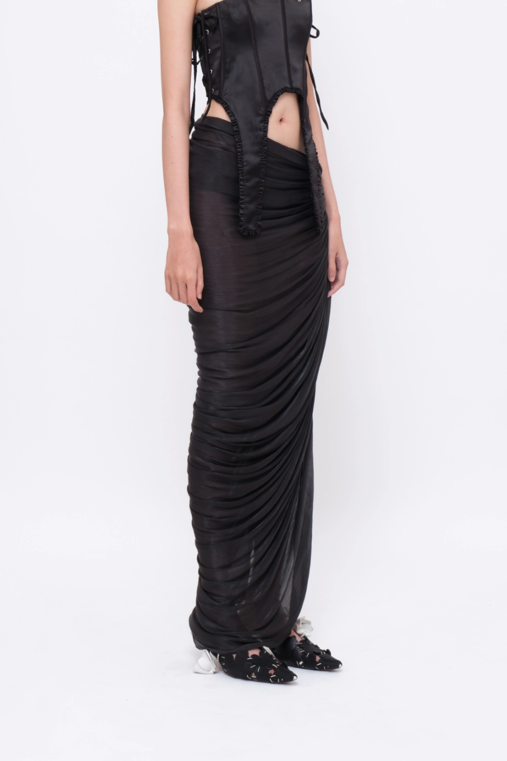 Asymmetrical Draped Maxi Skirt Black - Image 2