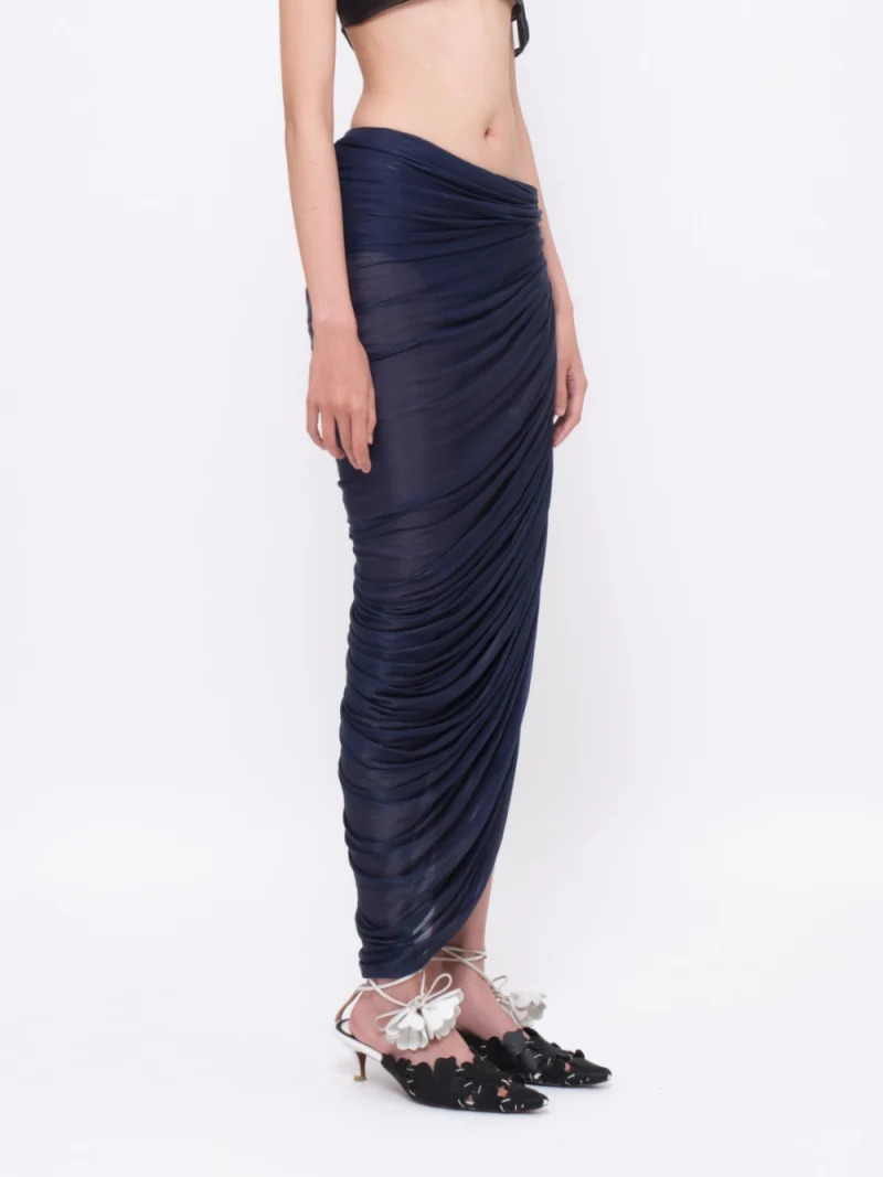 Asymmetrical Draped Maxi Skirt Navy