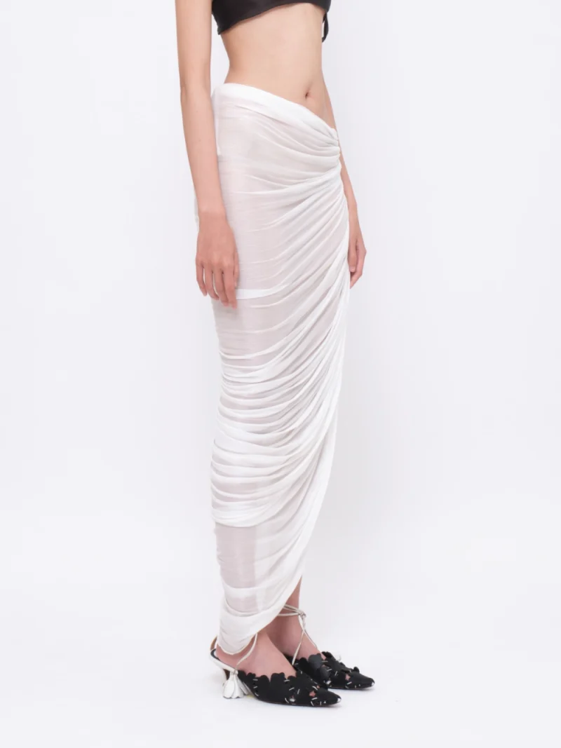 Asymmetrical Draped Maxi Skirt White