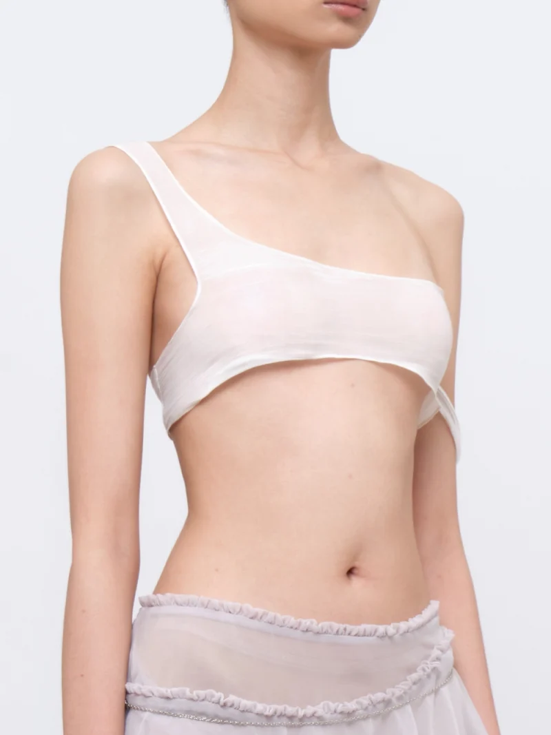 Asymmetrical One-shoulder Bralette White