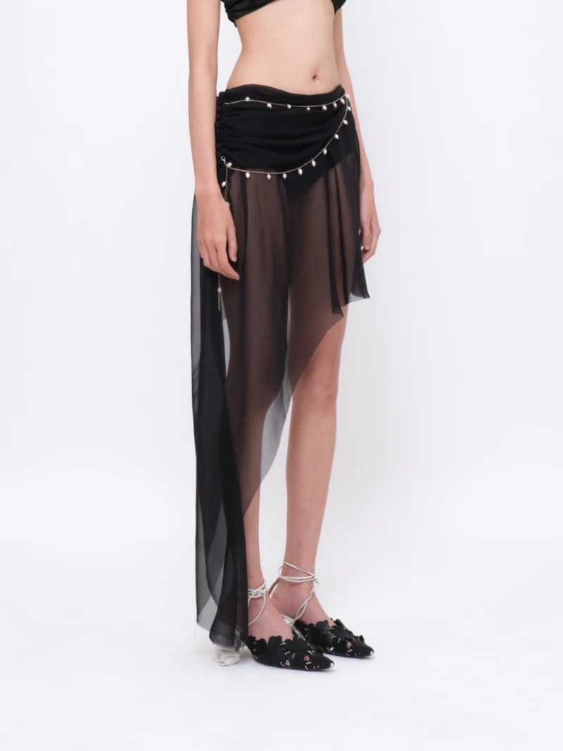 Asymmetrical Pearl-chain Draped Skirt